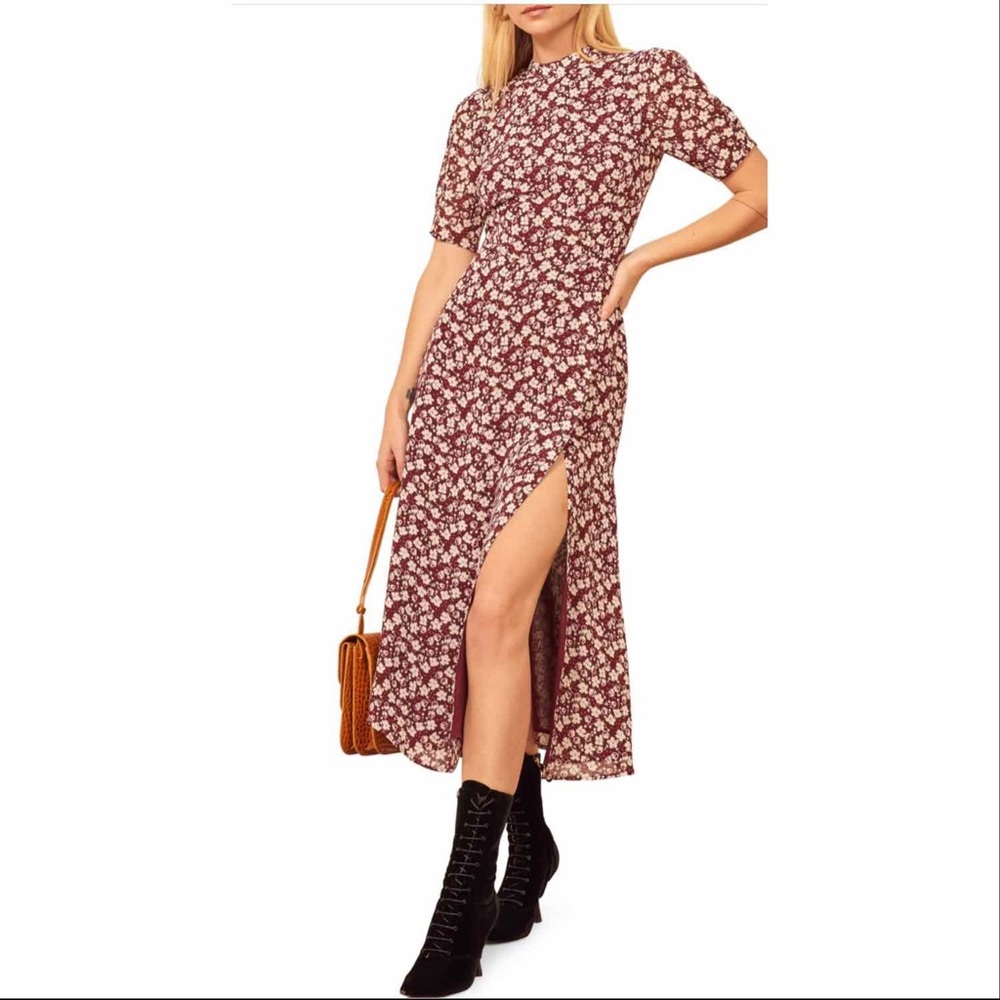 Reformation Gio Ditsy Midi Dress High Slit 2